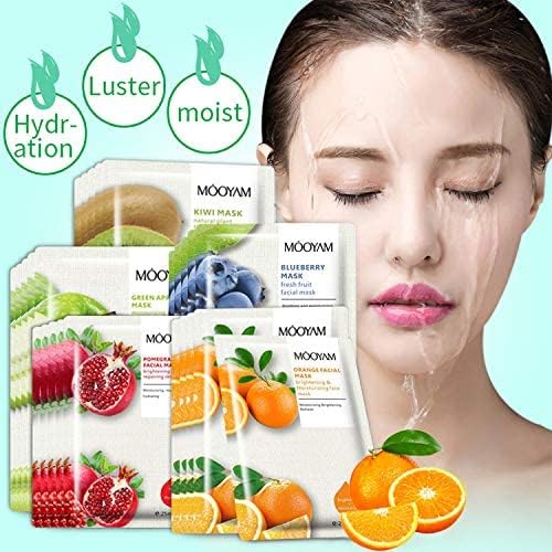 mooyam set of 10 revitalizing variety pack sheet masks, daily face masks, hydrate & nourish skin, skincare favorite (orange)
