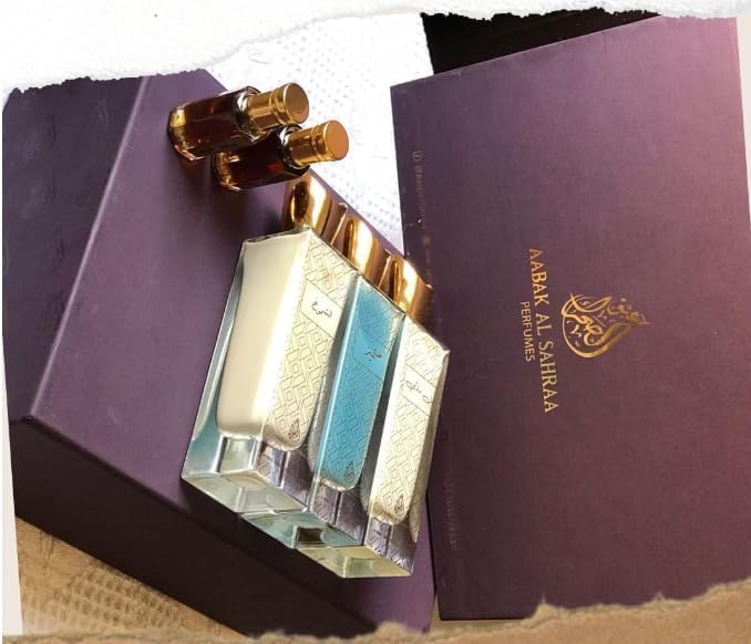 aabak al sahraa عبق الصحراء non coholic perfumes and tola set of 5 leil malaki, mutamayez, shoumoukh, silver oud tola and rawae' oud tola luxury fragrances for both men and women