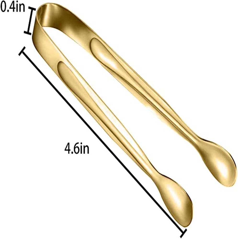 kastwave 10 piece stainless steel food tongs, rock candy tongs, stainless steel mini serving tongs, ice cube tongs, small square tea party coffee bar kitchen tongs (golden)