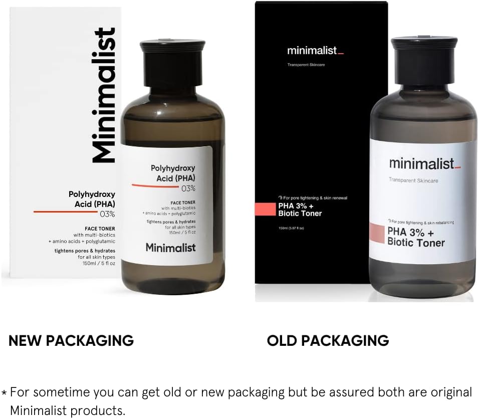 minimalist pha 3% alcohol free toner, 150 ml | pore tightening & mild exfoliation for oily, acne prone, sensitive & normal skin | hydrating face toner for glowing skin