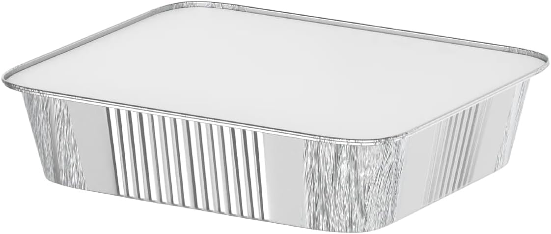 disposable aluminium rectangle containers 1850ml with lids heavy duty aluminum foil trays containers with board lids for cooking, roasting, baking pack of 20 pieces.