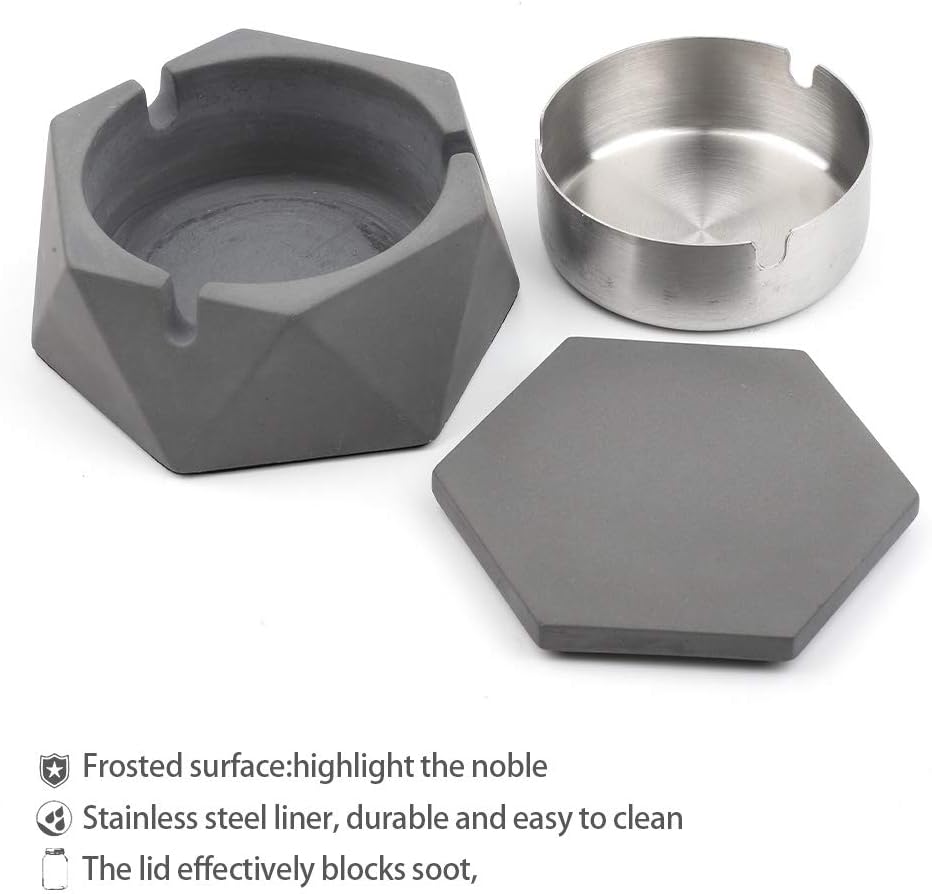 mostfun concrete ashtray with lid geometric cigarette ashtray outdoor ashtray with stainless steel inner tray nordic style
