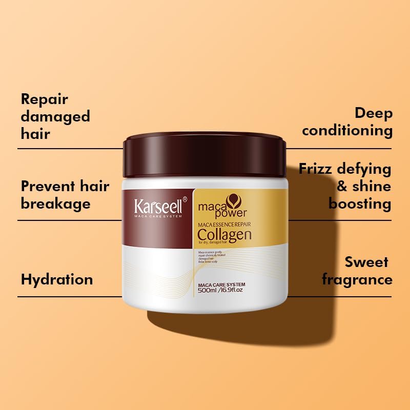 karseell hair mask collagen treatment natural argan oil coconut conditioner for dry damaged hair 16.9 oz 500ml, 500 ml (pack of 1)