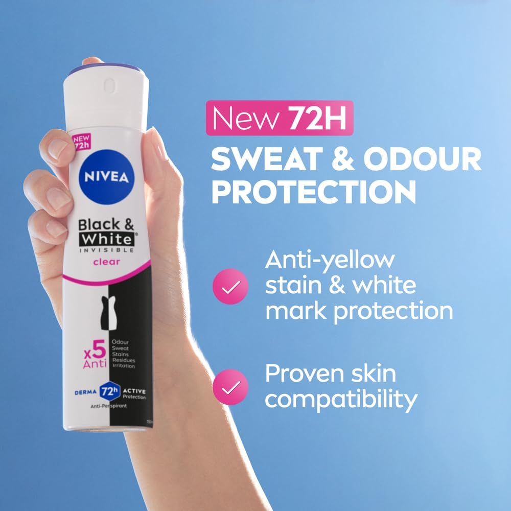 nivea antiperspirant spray for women, 48h protection, black & white invisible original, 2x150ml