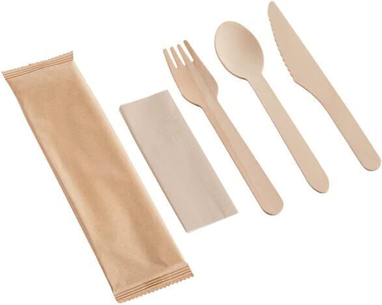 markq [20 pack] disposable wooden cutlery set with napkin, eco friendly, biodegradable | wooden utensils for camping, traveling, and party supplies | knife, fork, spoon, and napkin set