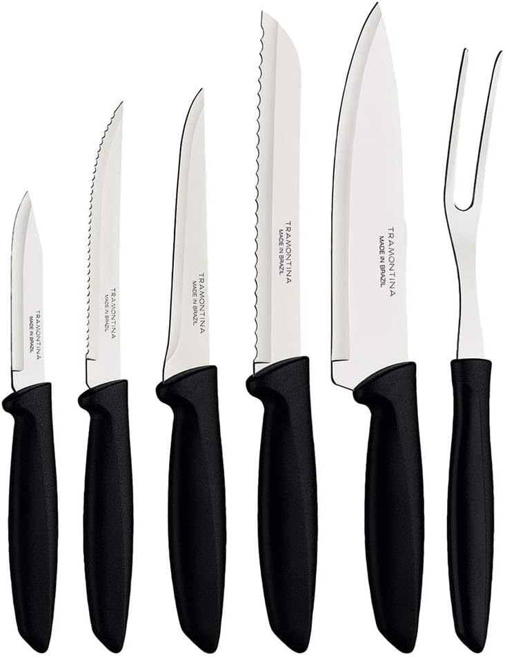 tramontina 6 pcs knife set stainless steel sharp professional kitchen chef cooking knives set with black handles