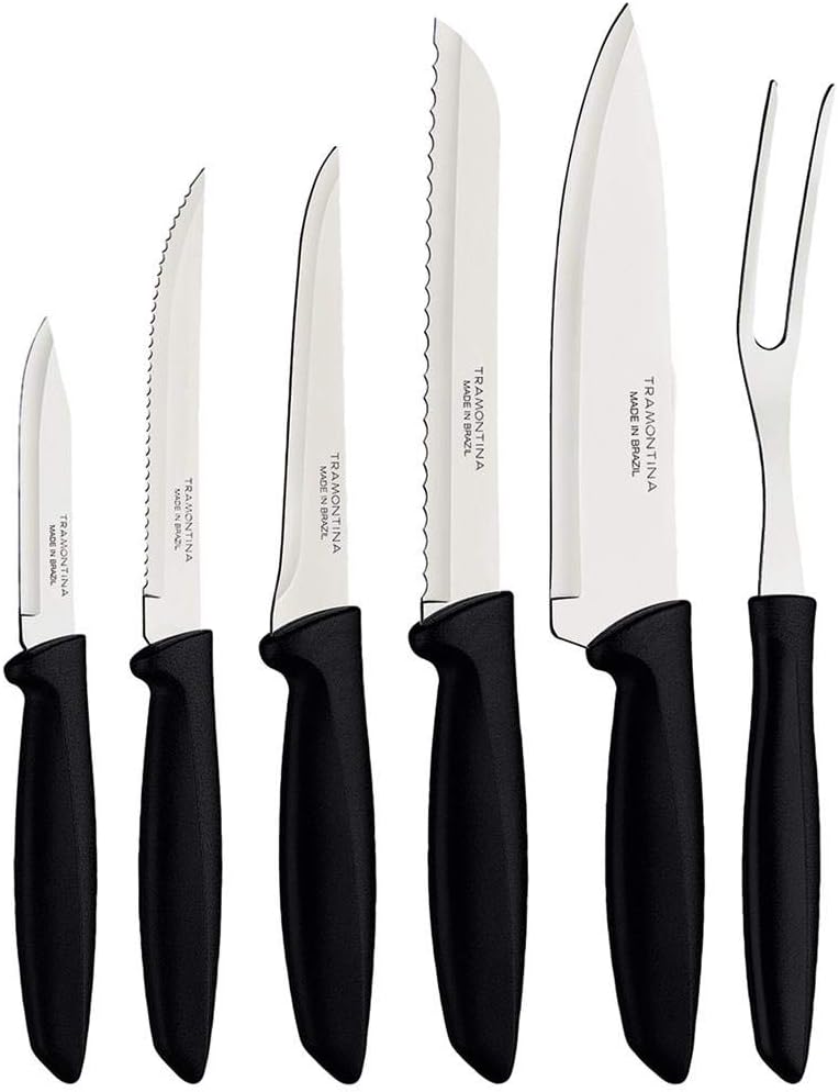tramontina 6 pcs knife set stainless steel sharp professional kitchen chef cooking knives set with black handles