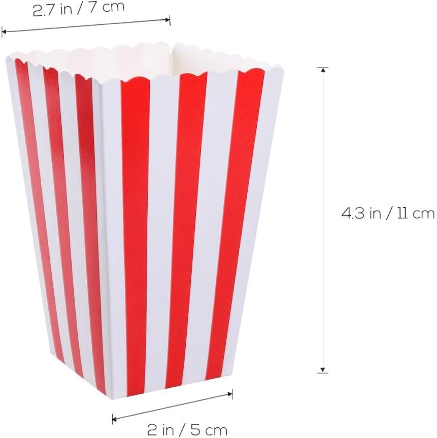 xiehe red striped popcorn boxes carnival parties mini paper popcorn and candy containers, party supplies for movie nights (pack 24)
