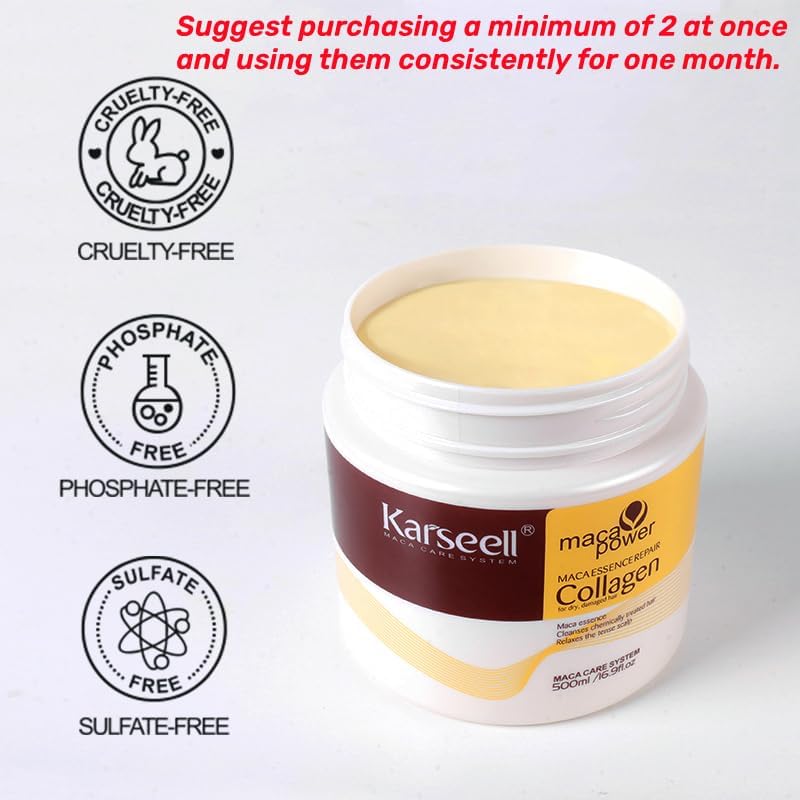 karseell hair mask collagen treatment natural argan oil coconut conditioner for dry damaged hair 16.9 oz 500ml, 500 ml (pack of 1)