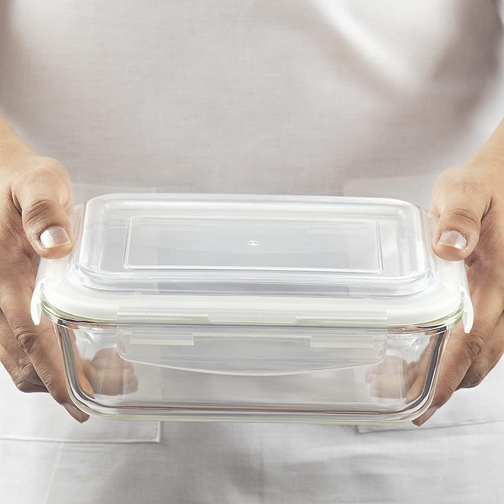 borosil klip n store rectangular glass storage container with air tight lid food storage container microwave safe container 2.0 ltr