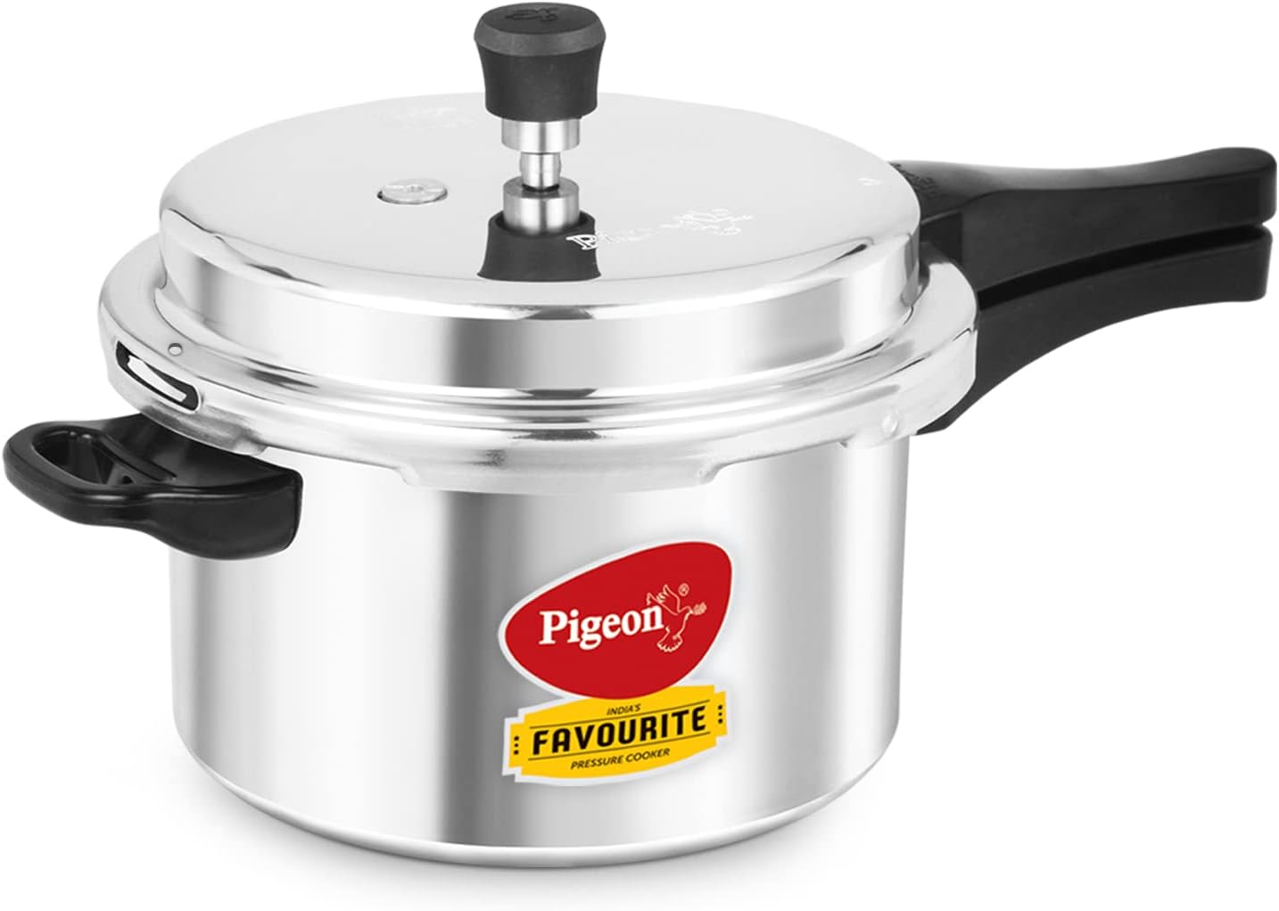 pigeon by stovekraft favourite induction base aluminum pressure cooker with outer lid, 5 litres, silver