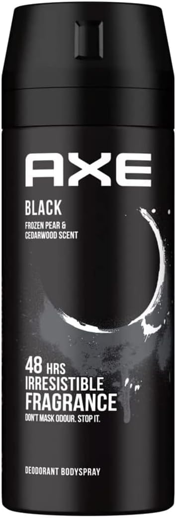 axe men deodorant body spray for long lasting odour protection, black, 48 hours irresistible fragrance, 150ml