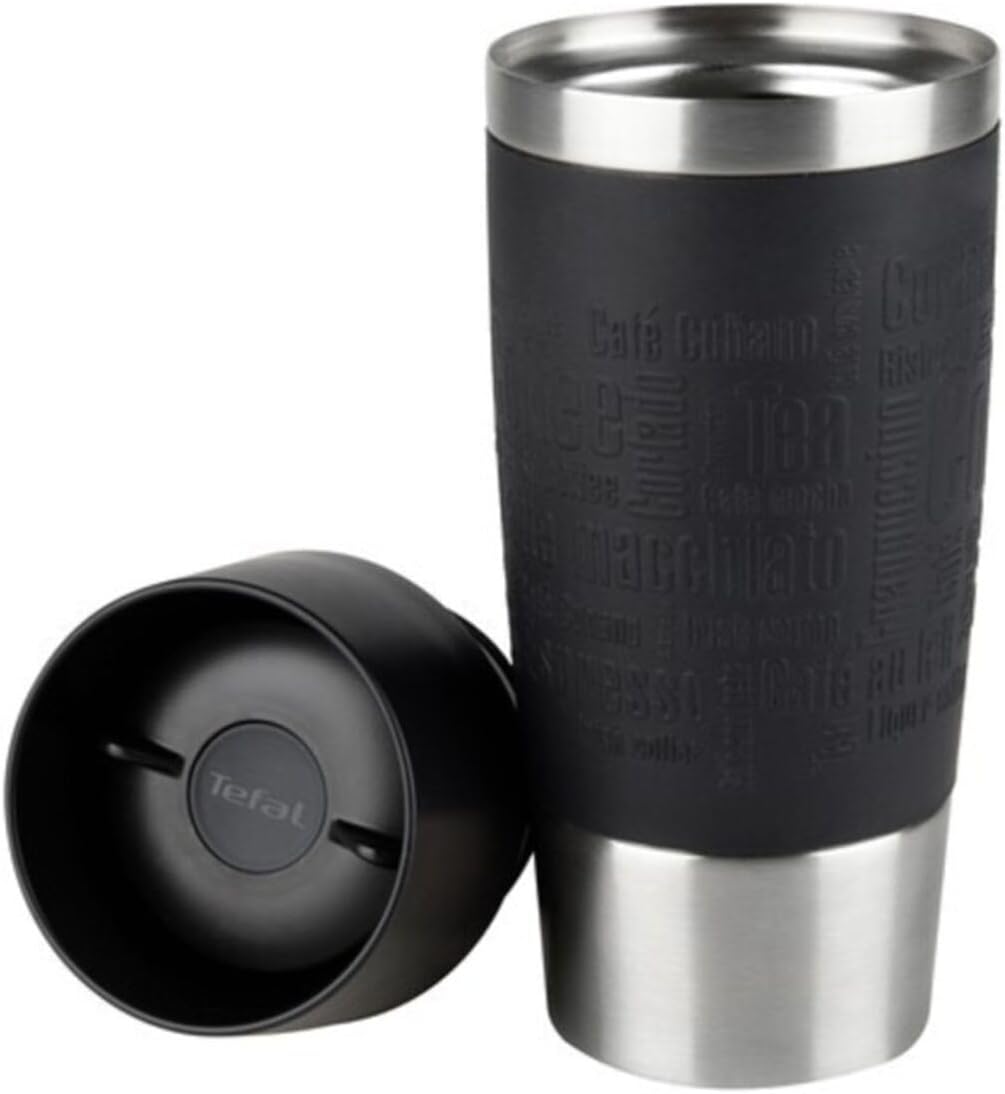 tefal stainless steel/plastic travel mug, black, 0.36 liters, k3081114