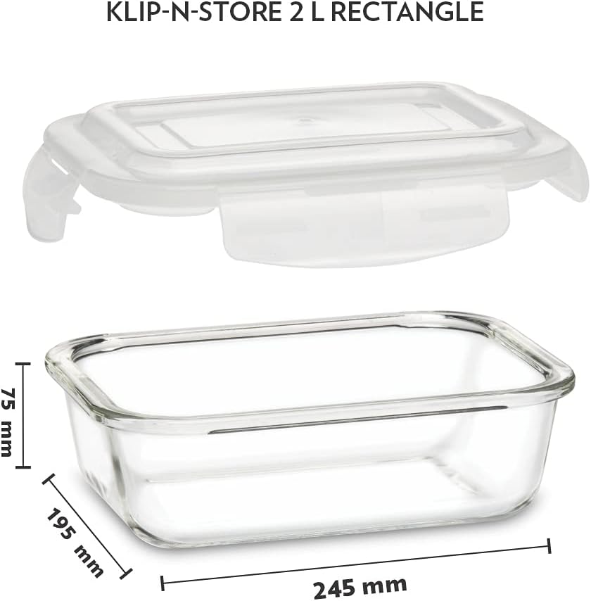 borosil klip n store rectangular glass storage container with air tight lid food storage container microwave safe container 2.0 ltr
