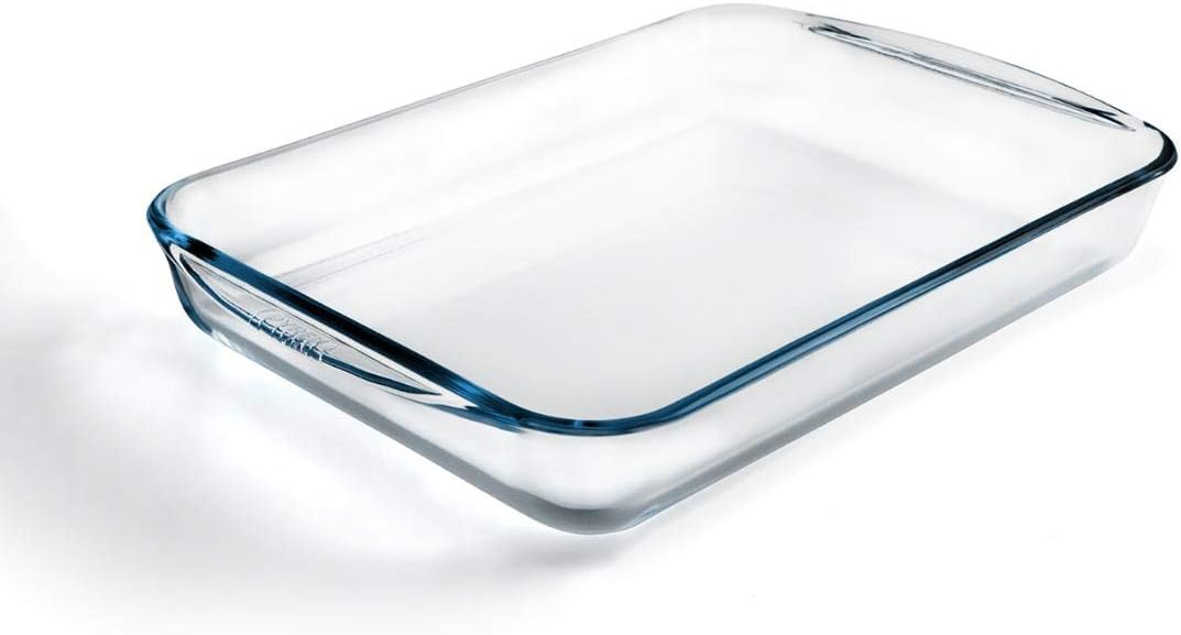 pyrex rectangular glass roasting dish, clear, size: 40 x 27 cm, glass rectangular roaster, oven baking dish, highly thermal resistant: oven, microwave & dishwasher safe, gd031