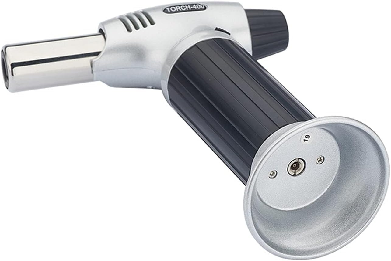 ibama butane torch, professional cooking torch culinary lighter butane refillable, adjustable flame, safety lock for baking, bbq, creme brulee, heat shrinking tubing（butane not included）