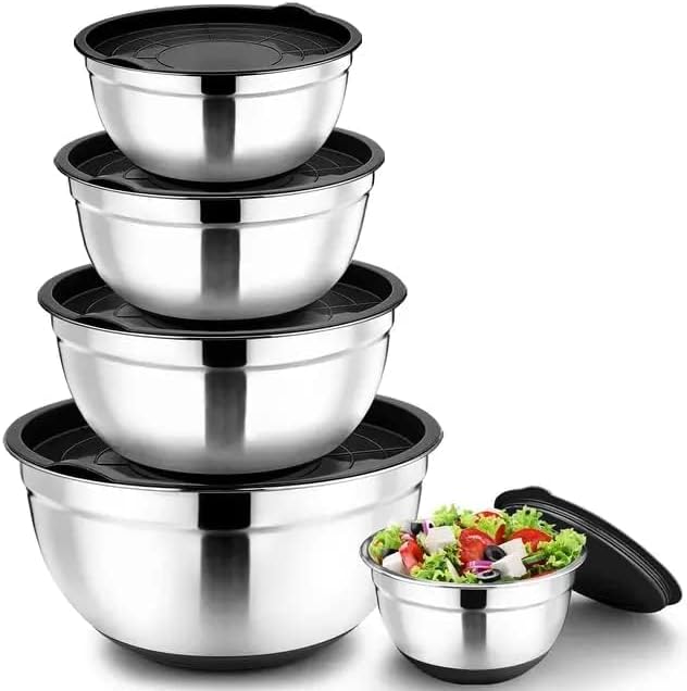 cartlyst stainless steel mixing bowls (set of 5) with airtight lids, mixing bowls set ideal for baking, prepping, cooking and serving food, nesting metal bowl for space saving storage