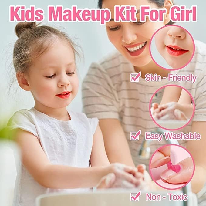 ledin kids children's makeup set,girls makeup kit for girls princess make up box nontoxic cosmetics kit toys pretend play makeup beauty toys gift birthday gift (style d)