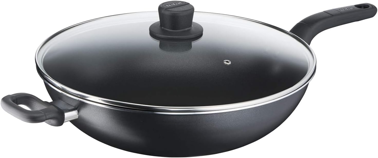 tefal wok pan with lid | cook easy xl 36 cm frying pan |non stick frypan | aluminium | black | 2 years warranty | b5039296