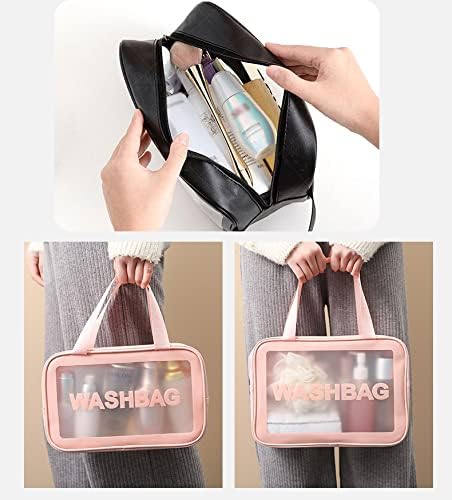 3pcs cosmetic bag vinyl air travel toiletry bags bulk, water resistant pvc packing cubes with zipper closure & carry handle for women baby men, make up brush case beach pool spa gym bag