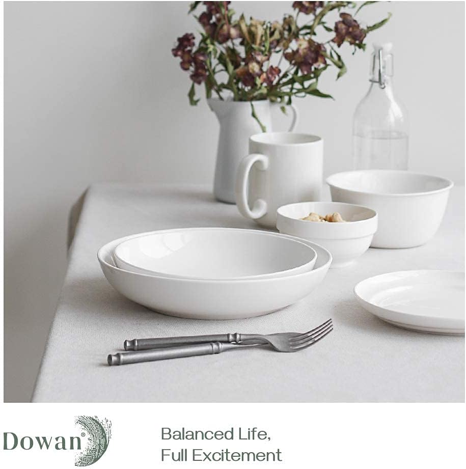 dowan pasta bowls 32oz, large salad serving bowls, white pasta bowl set of 6, ceramic soup bowls, wide & shallow, microwave & dishwasher safe