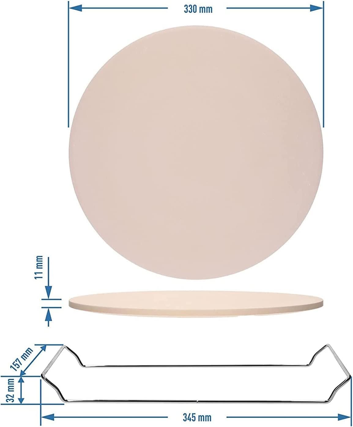 premify pizza stone with pizza peel, pizza stone set for oven and grill,33cm round durable and safe baking,2pcs pack