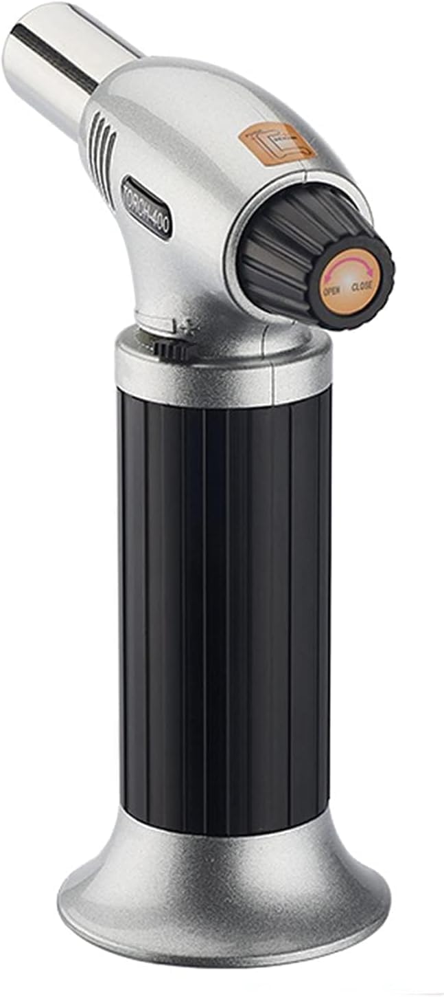 ibama butane torch, professional cooking torch culinary lighter butane refillable, adjustable flame, safety lock for baking, bbq, creme brulee, heat shrinking tubing（butane not included）