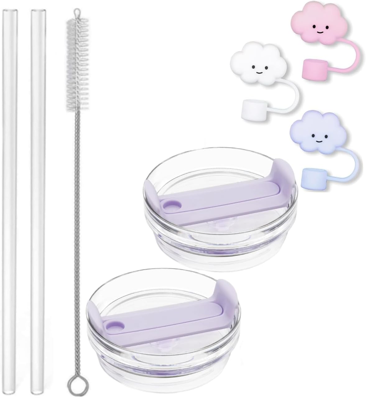 2pack 40 oz stanley cup lid, spill and spill resistant non tipping lid, stanley non tipping replacement lid with straw, cleaning brush and straw accessory(purple, 40oz)