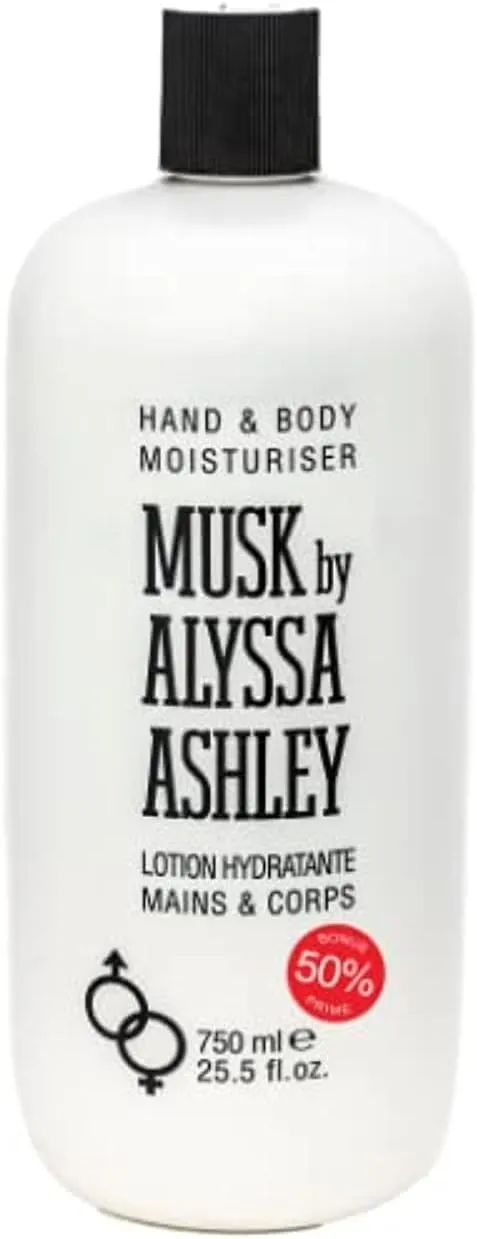 ALYSSA ASHLEY Musk Hand & Body Mositurising Body Cream Fast Absorbing Leaves Skin Soft and Deep Hydrating Non-Sticky Non-Greasy All Skin Types Long Lasting Musk Fragrance Body Lotion 750ML