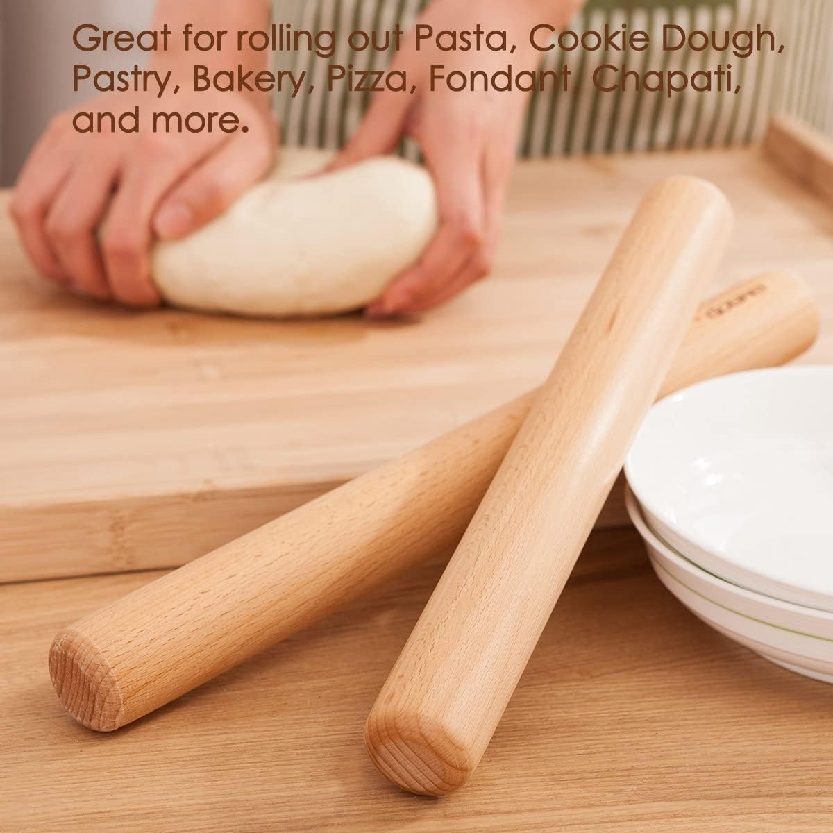 rolling pin, professional dough roller, wooden rolling pin for baking, wood pies, cookies, pastries, pizza, clay, pasta, dumplings, smooth dough roller, basic kitchen gadget, perfect for bakers