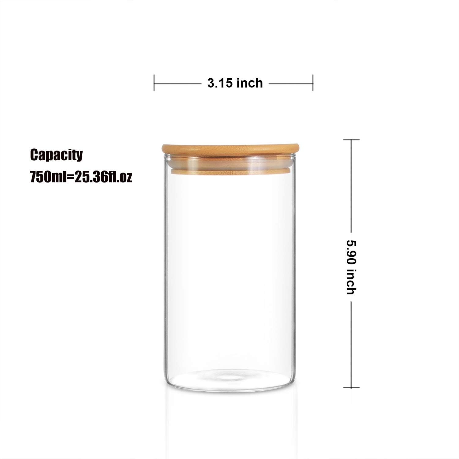 ellenge glass food storage jars containers, high borosilicate glass cookies jars with airtight bamboo lid set of 3, kitchen canisters for coffee, flour, sugar, candy, cookie 750ml/25.36fl.oz