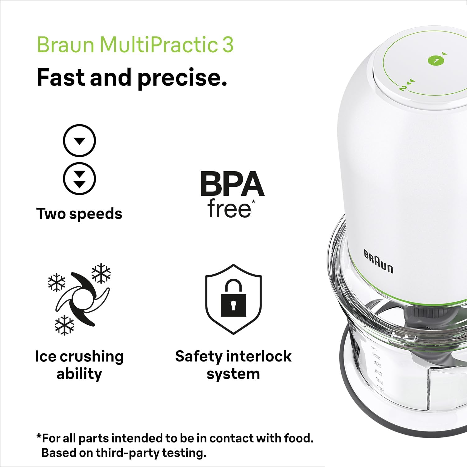braun multipractic 3 chopper and mincer | 2 speed | 500 watts | 500ml bowl capacity | quad blade system for chopping | ice crushing | mincing | grinding | pureeing ch 3011 white