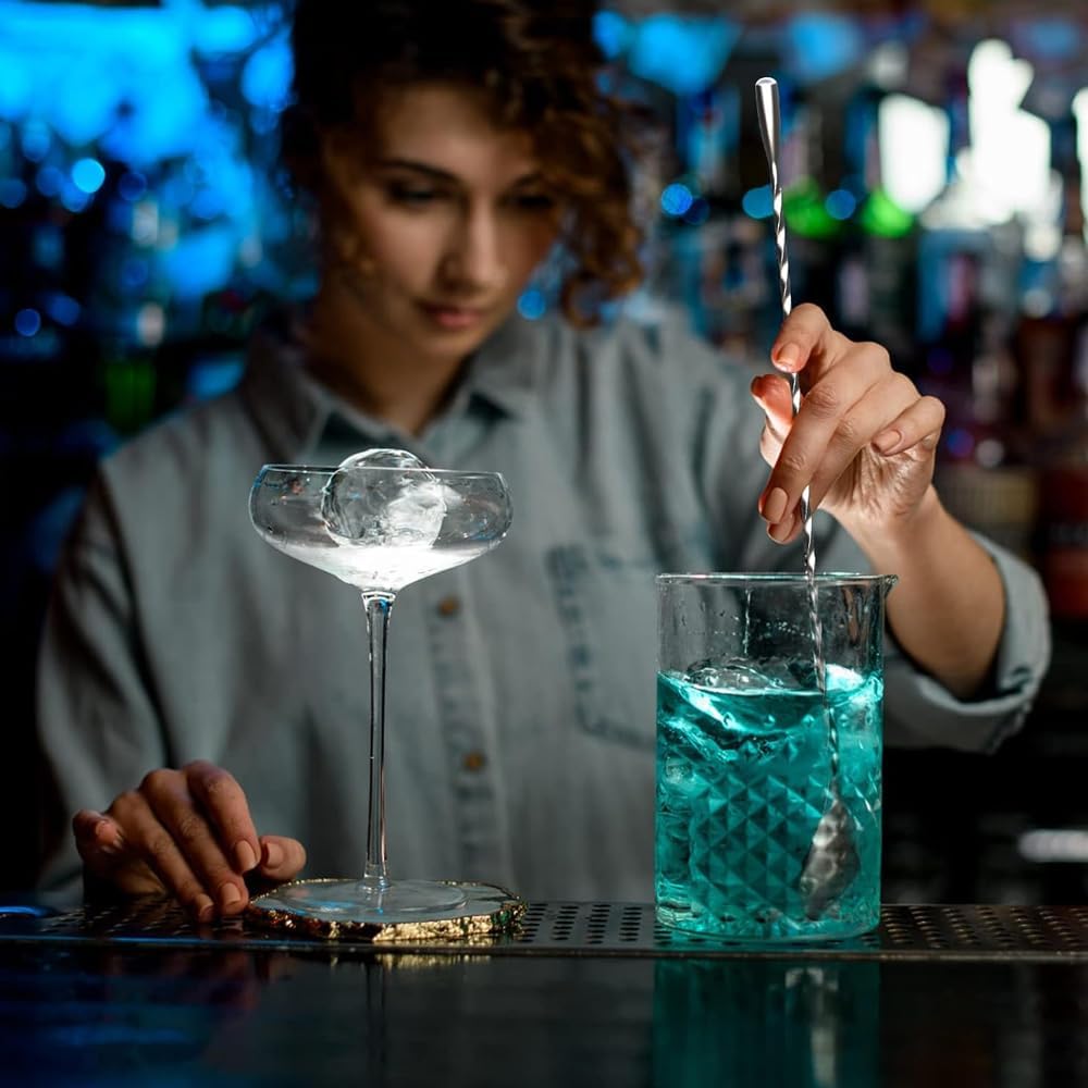 amerteer 2 pack 12 inches stainless steel bartender mixing spoon cocktail stirrers spiral pattern bar spoon stirring spoons cocktail spoon with long handle drink stirrer – silver