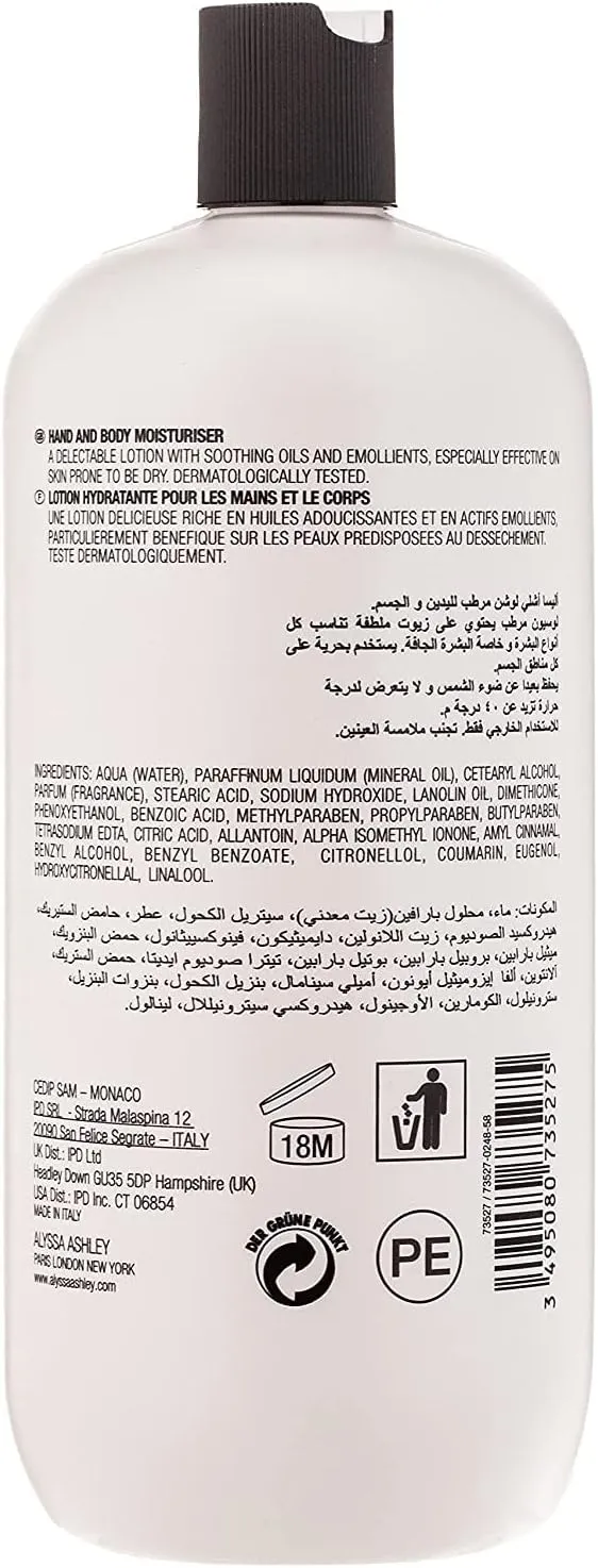 ALYSSA ASHLEY Musk Hand & Body Mositurising Body Cream Fast Absorbing Leaves Skin Soft and Deep Hydrating Non-Sticky Non-Greasy All Skin Types Long Lasting Musk Fragrance Body Lotion 750ML