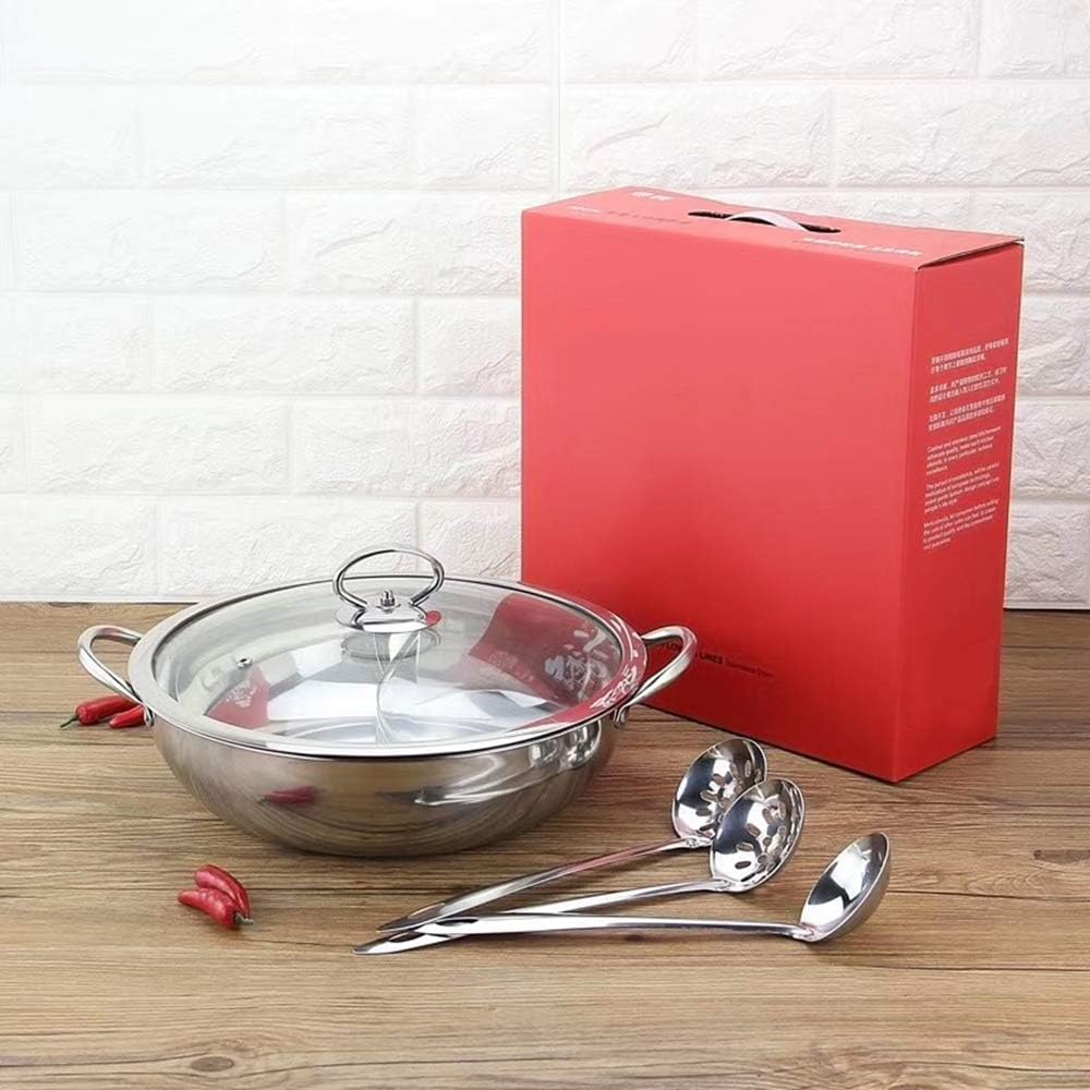 stainless steel shabu shabu dual sided hot pot set of 5 included 2 slotted spoon & 1 soup ladle