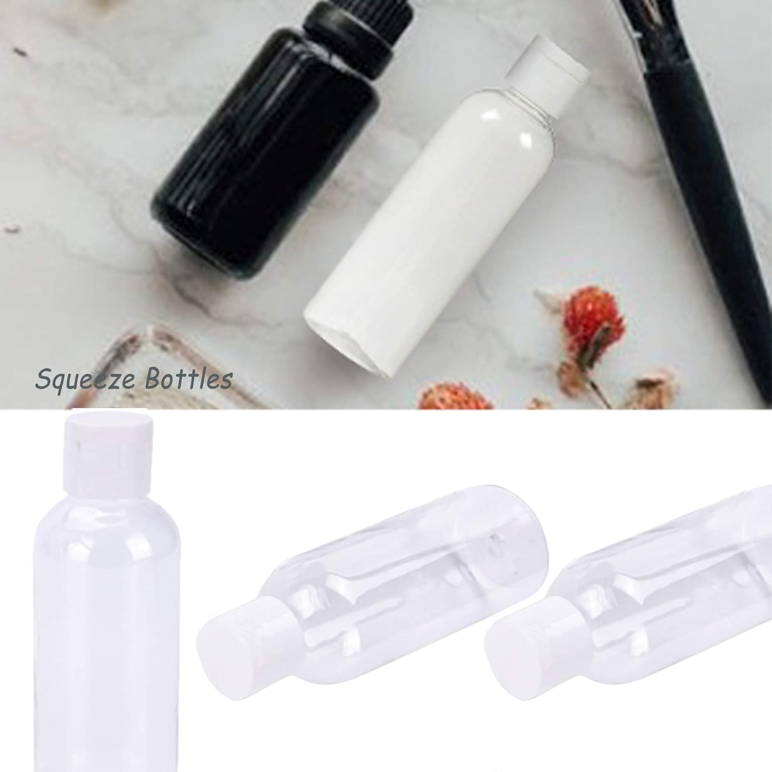 eoper 4 pack 100ml empty clear plastic squeeze bottles with disc top flip cap travel bottle bpa free containers for shampoo, lotions, liquid body soap, creams