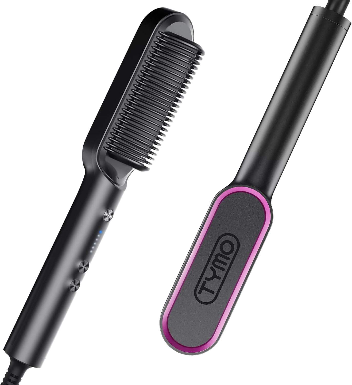 tymo hair straightener brush, hair iron with built in comb. tourmaline ceramic coating. fast heating & 5 temp settings. hair straightener brush that salon styling at home. (matte black)