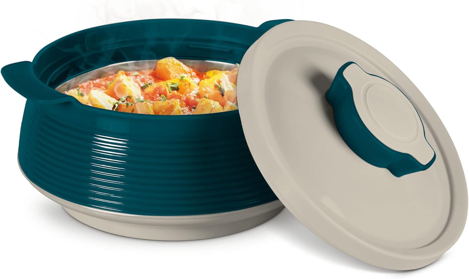 milton casserole set of 3 (850 ml,1.35 l,1.85 l) insulated stainless steel hotpot with lids, hotbox food storage container for serving chapati, roti, venice green