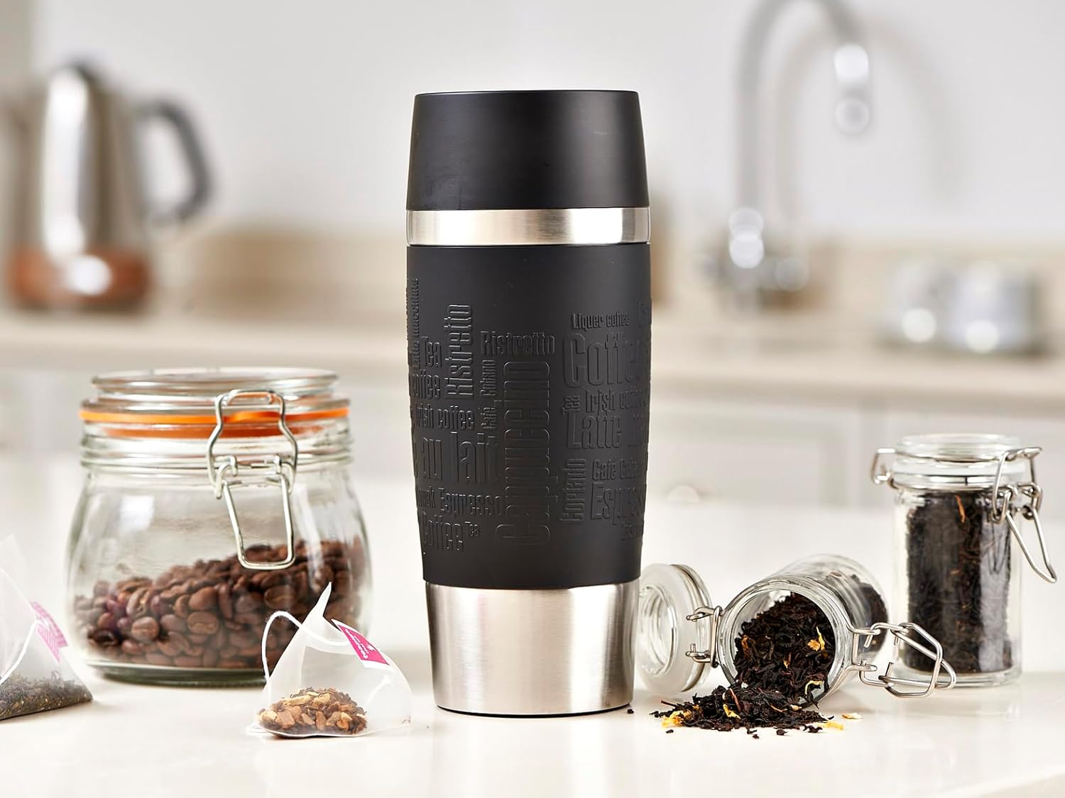 tefal stainless steel/plastic travel mug, black, 0.36 liters, k3081114