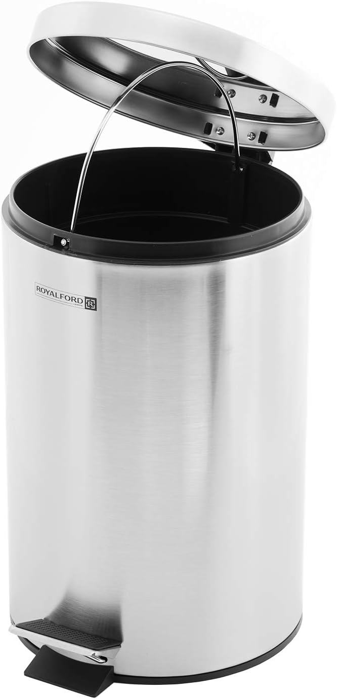 royalford trash bins, stainless steel, silver