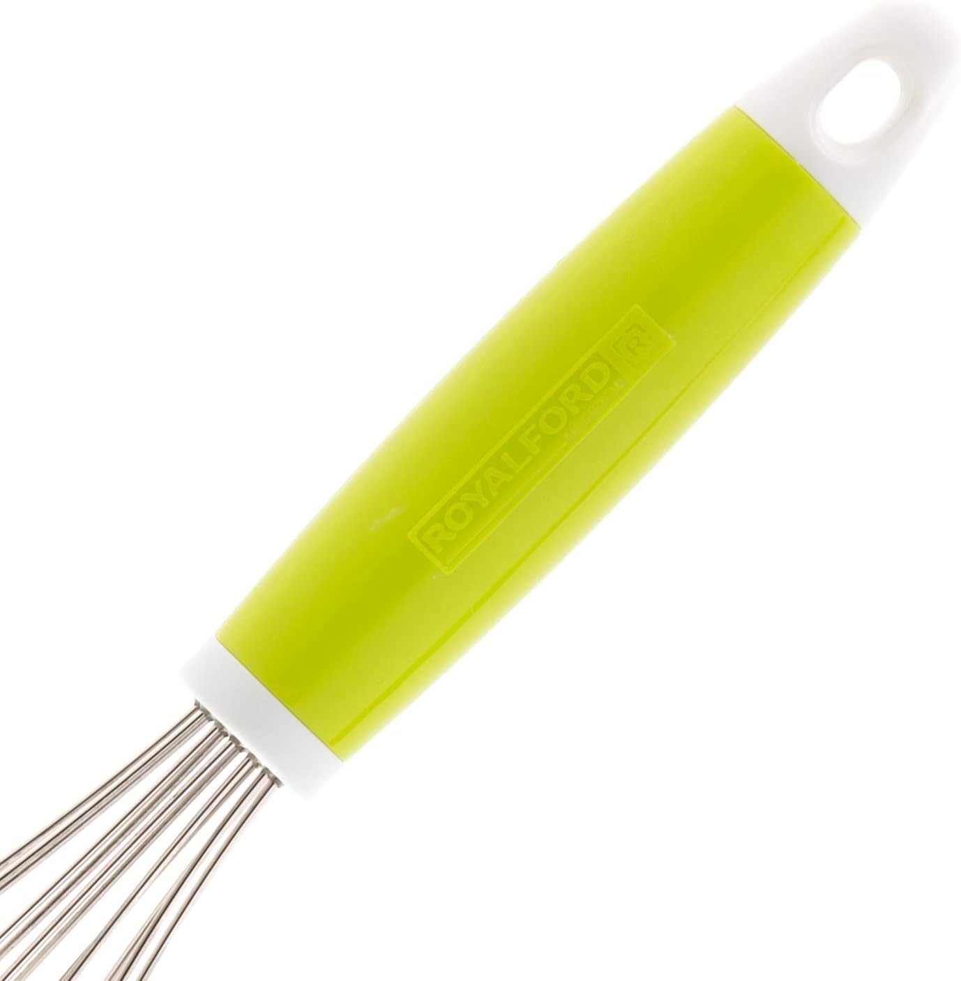 royalford stainless steel balloon whisk with plastic handle egg frother, milk beater, kitchen utensil for blending whisking beating mixing whipping & stirring 10 inch.