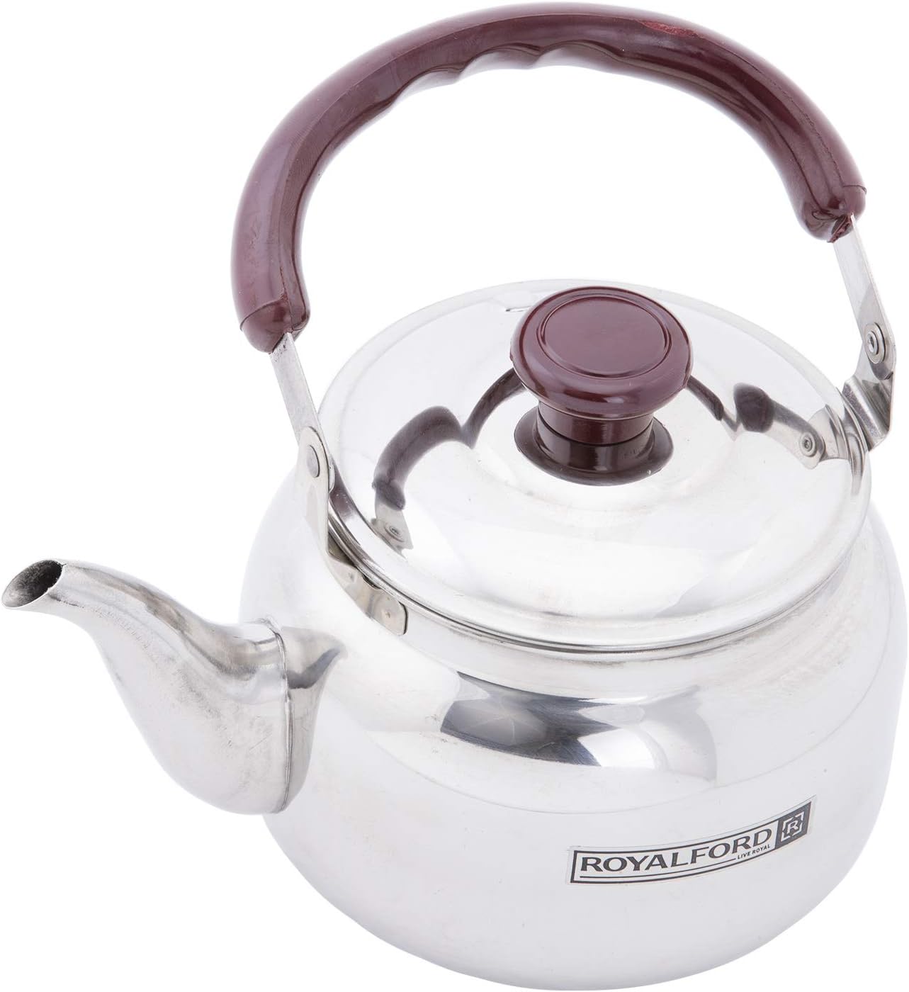 royalford 2 liter stove top tea kettle – large capacity stainless steel stove top tea pot tea coffee pot ideal for home office & hotel – compact & stylish design with heat resistant handle