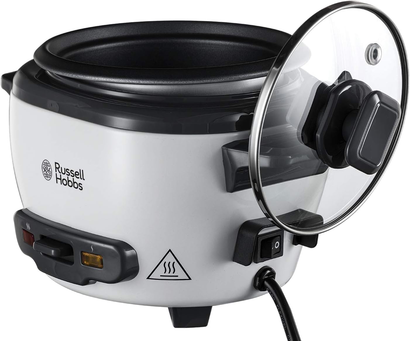 russell hobbs (27040gcc) medium rice cooker & steamer 2l, versatile cooking, keep warm, non stick, glass lid, white, 500w 1 year warranty