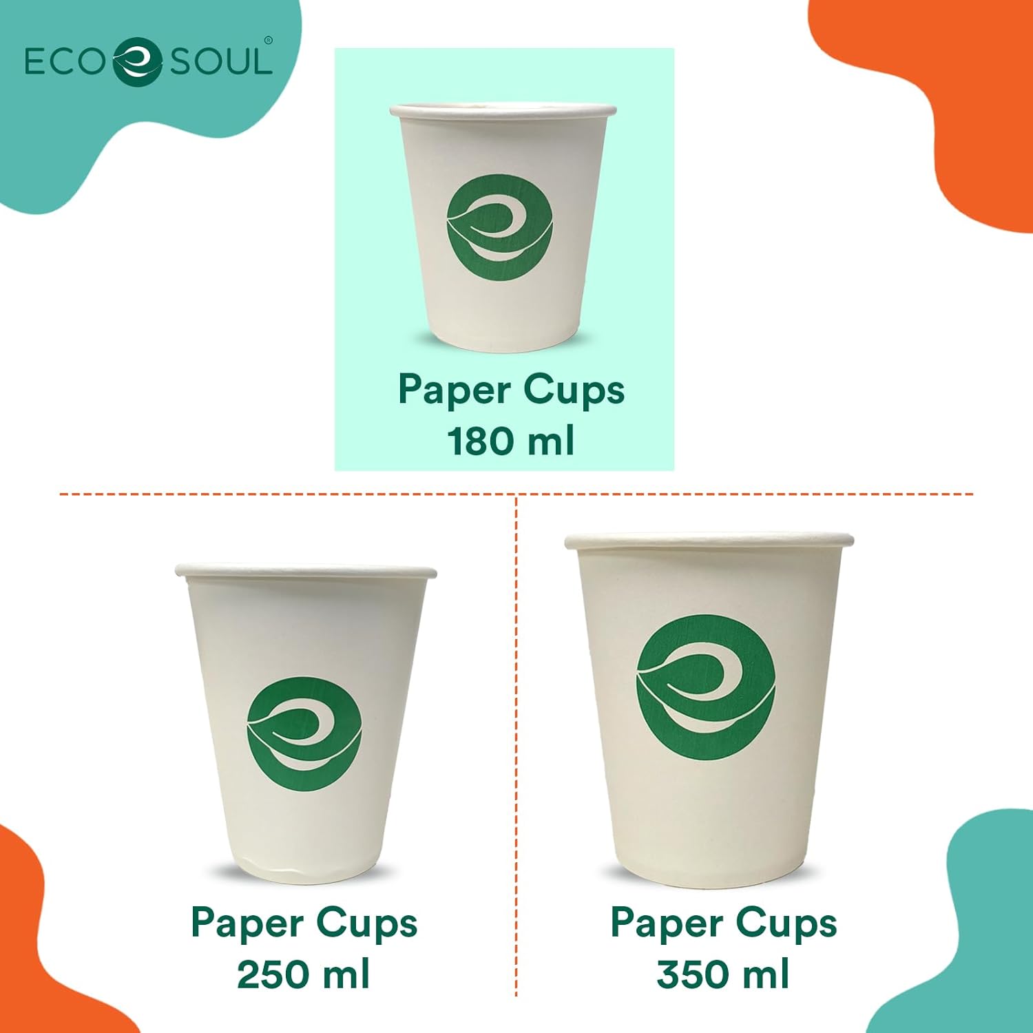 eco soul [180 ml, 50 count] biodegradable paper cups | eco friendly compostable sustainable disposable drinking cups | cocktail cold drink juice paper cups