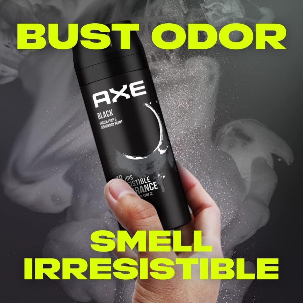 axe men deodorant body spray for long lasting odour protection, black, 48 hours irresistible fragrance, 150ml