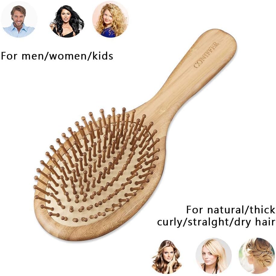 huachi wet hair brush bamboo detangling brush natural wooden paddle organic brush for women men kids scalp massage anti static, reducing hair breakage adding shine
