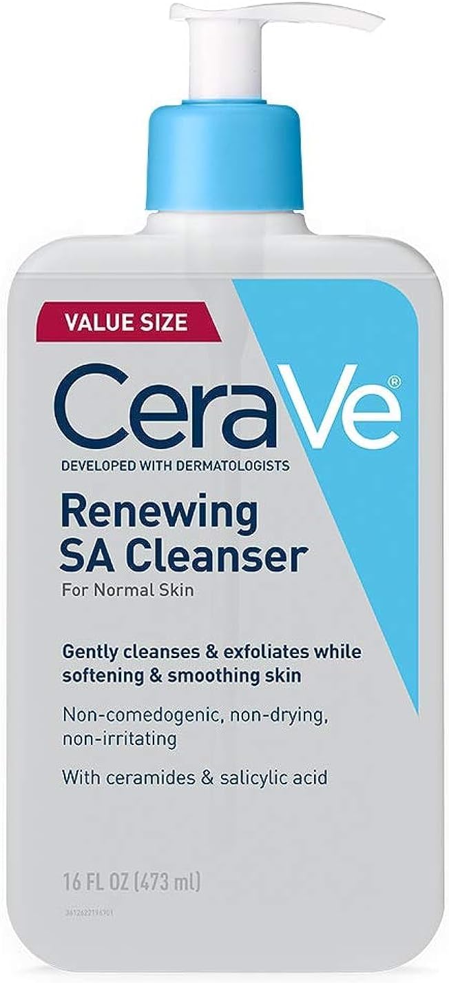cerave salicylic acid cleanser | 16 ounce | renewing exfoliating face wash with vitamin d for normal skin | fragrance free