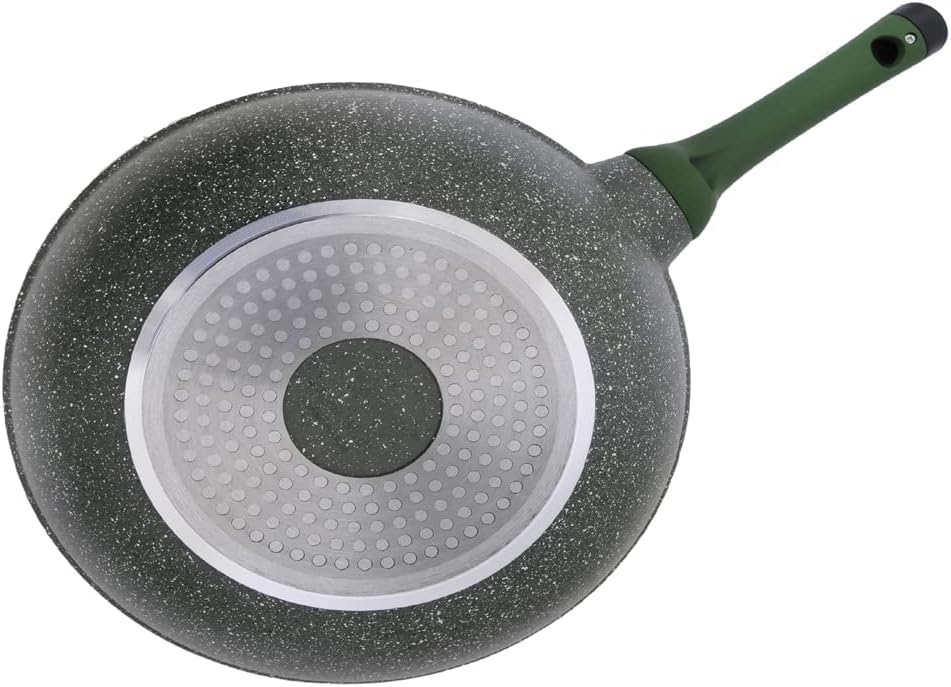 prestige essentials granite non stick wok pan with lid cast aluminium cookware induction base non stick marble pfoa & lead free green, 32cm pr81118