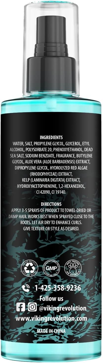 viking revolution sea salt spray for hair men hair spray with kelp, aloe vera & red algae surf spray to add volume and texture 260ml