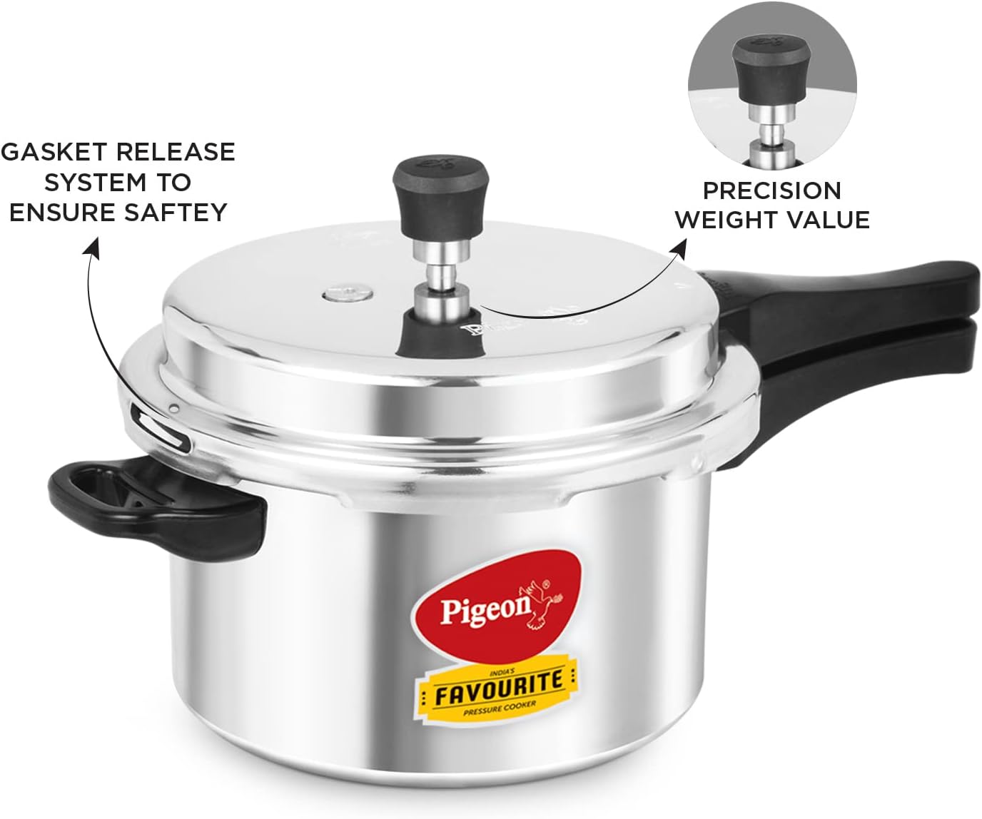 pigeon by stovekraft favourite induction base aluminum pressure cooker with outer lid, 5 litres, silver